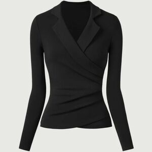 OGL ProWarm Collared Surplice Top Eco-Mousse Black Long Sleeve Size Large New